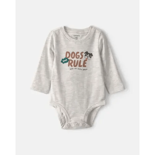 Baby 'Dogs Rule' Long-Sleeve Graphic Bodysuit - Grey | Carter's
