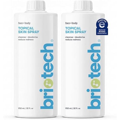 BRIOTECH Topical Skin Spray, Hypochlorous Acid for Sensitive Skin, HOCl Facial Mist, Full Body Support Against Irritation, Calm Redness, Soothe Foot & Scalp, 32 fl oz Refill (2 Pack)