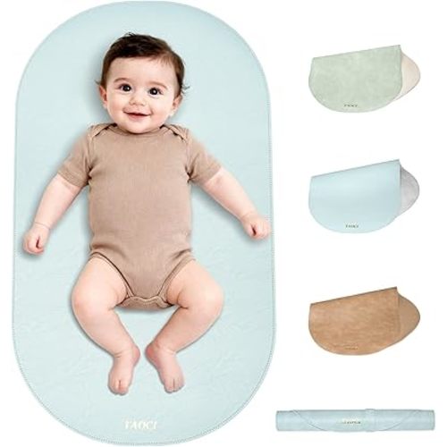 Baby Changing Pad, Wipeable Portable Changing Pad, Diaper Change Mat, Waterproof Vegan Leather Changing Pads for Home & Travel, Light Blue, 27.5 x 15.7 ''