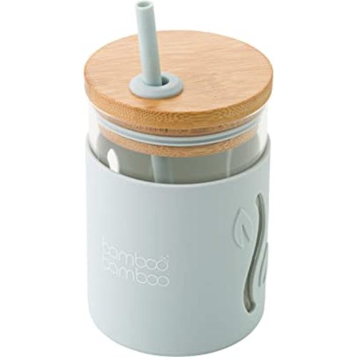 bamboo bamboo Toddler Sippy Cup with Straw and Lid, Transition Drinking Cup for Kids Holds 11.8 oz of Milk, Juice, Water or Smoothies – Glass Kids Cup with Impact-Resistant Silicone Sleeve and Straw