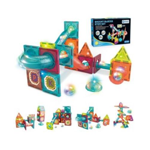 65-Piece Glow-in-the-Dark Marble Run Magnetic Tile Set, STEM Building Toy