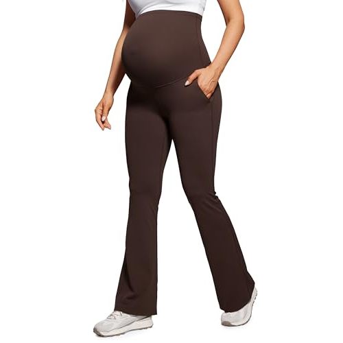 CRZ YOGA Women Butterluxe Maternity Flare Leggings with Pockets 31" - Workout Active Yoga Pregnancy Pants Over The Belly Soft