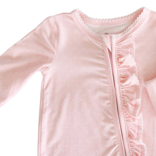 Picot Trim Bamboo Zipper Footie | Baby Pink