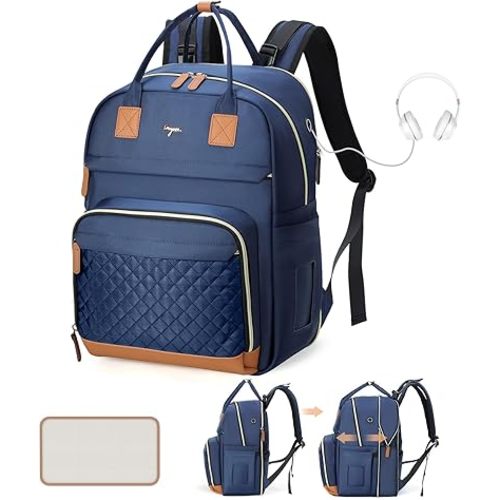 Diaper Bag Backpack - Extra Large Diaper Bag for 2 Kids Twin, Travel Baby Bags for Mom Dad 25-37L Expandable with Changing Pad Earphone Hole, Solid Blue