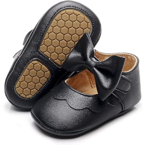 HONGTEYA Infant Baby Girls Mary Jane Flats Non Slip for Toddler First Walkers Soft Sole PU Leather Crib Shoes Sneaker Wedding Party Christmas Princess Dress Shoes Baby Moccasins Girls