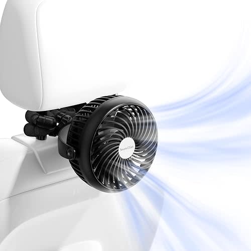 Socool 5000mAh Portable Car Fan Rechargeable Battery Powered, 3-Speed Car Seat Clip on Fans for Baby Kids Backseat Cooling, Mini Stroller Fan 360° Rotation for Crib Golf Treadmill Travel