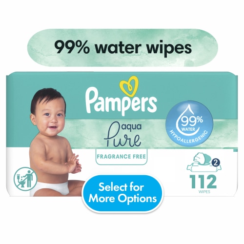 Pampers Aqua Pure Baby Wipes, 99% water, Unscented, 2-Pack 112 Wipes (Select for More Options)