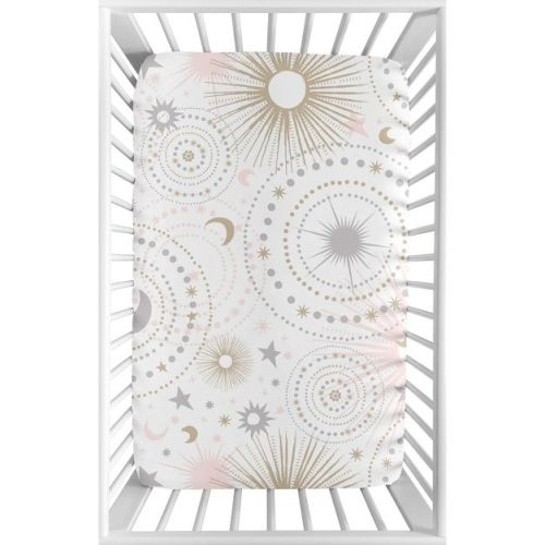 Sweet Jojo Designs Girl Baby Fitted Mini Crib Sheet Celestial Pink Gold and Grey
