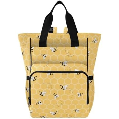 Emelivor Yellow Bees Honey Diaper Bag Backpack Insulated Pockets Organizer Bag Diaper Backpack for Boy Girl Unisex Baby Women Travel