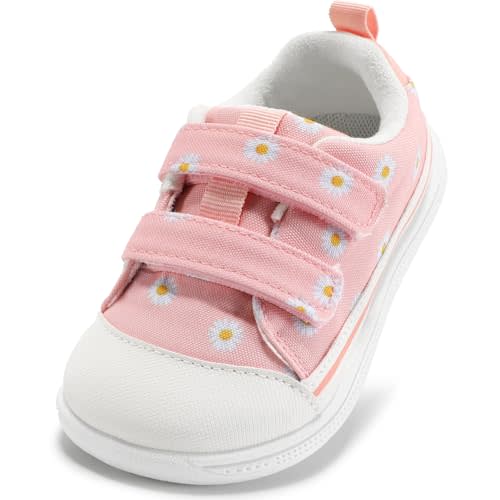 STQ KIDS Toddler Boys & Girls Shoes Wide Toe Box Barefoot Kids Canvas Sneakers with Hook-and-Loop