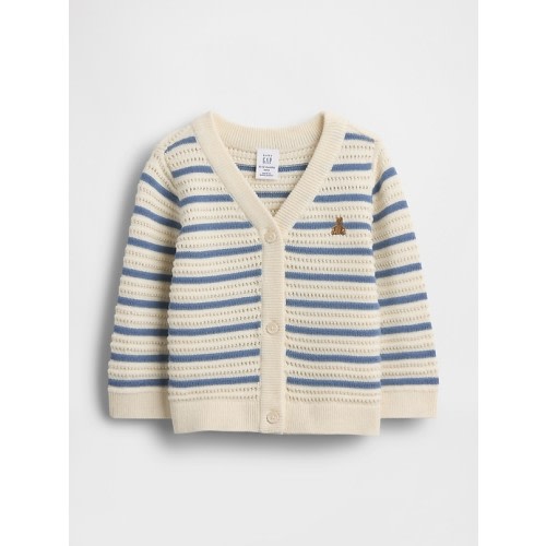 Baby Crochet Cardigan - blue and white stripe 6-12 months
