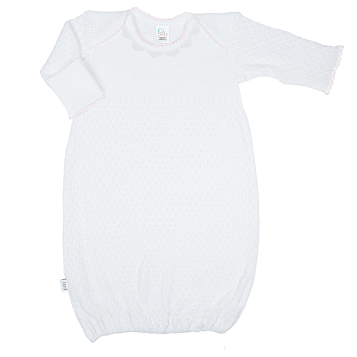 Paty Knit Overlap Shoulder Gown w/Guipure Lace