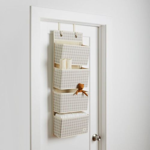 Gingham Beige Recycled Fabric Over the Door Organizer - gingham beige | Over the door organizer, Door organizer, Nursery organization