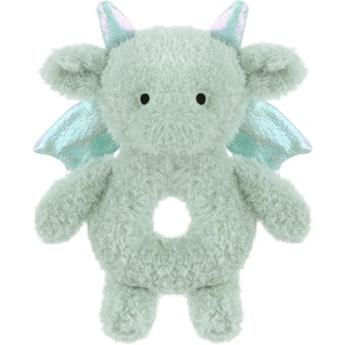 Apricot Lamb Green Dragon Baby Rattle Plush Stuffed Animal Toy Lovey 6.5"