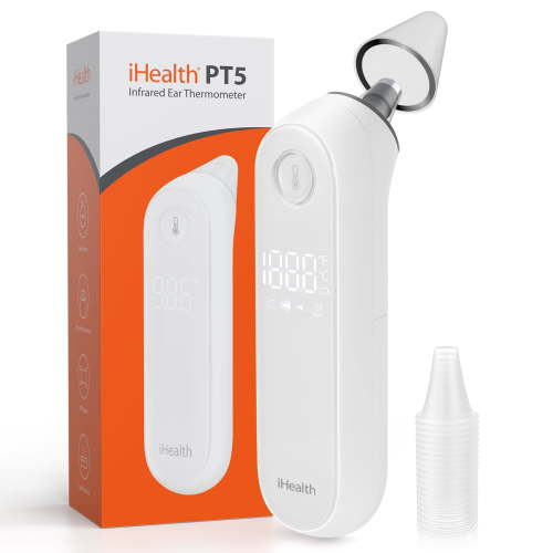 iHealth PT5 Digital Ear Thermometer for Babies, Toddlers, Kids, Adults. Baby Thermometer. Hyper Accuracy Infrared Sensor, Pre-Warmed Tip, Large Digits, Sturdy, All-in-One Kit for Home Travel