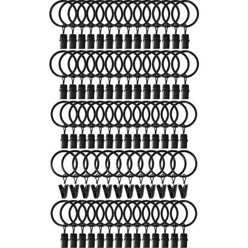 MRSXXNTY 70 Pack Curtain Rings with Clips, Drapery Clips with Rings, Hangers Drapes Rings 1.26 Inch Interior Diameter, Fits up to 1 Inch Curtain Rod, Vintage Black
