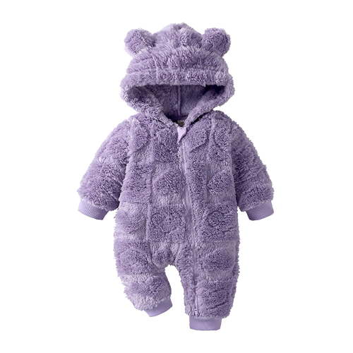Kogui Baby Boys Snowsuit Newborn Baby Winter Snowsuit Outfit Fleece Warm Jumpsuit Romper Hooded Clothes for Infant Girls Boys 0 3 Months (Purple,0-3 Months)