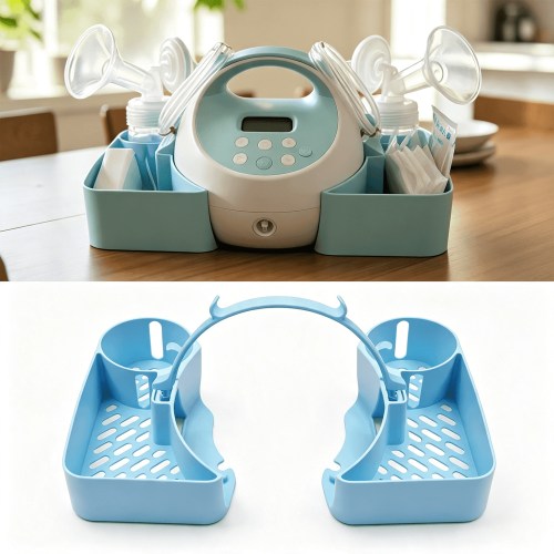 Pump Caddy Organizer for Spectra S1 S2 Breast Pump, Bottle Holder with Cord Storage, Nursing Accessory for Pumping Station Organization, Blue