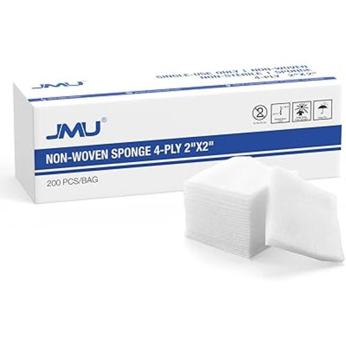 JMU Gauze Pads 2x2, 4-Ply Non Woven Gauze Sponge, Non-Sterile Dental Gauze 200 Pieces All Purpose Gauze Sponges