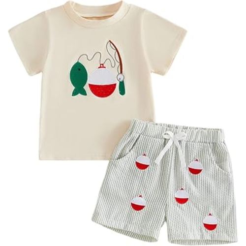 Kaipiclos Baby Boys Clothes Toddler Summer Outfits Short Sleeve Duck Print Pocket T-Shirt Tops and Shorts Farm Baby Clothes