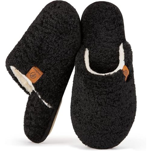 EverFoams Women's Fuzzy Slip-on Slippers Warm Cozy Soft Lightweight Memory Foam Indoor House Shoes