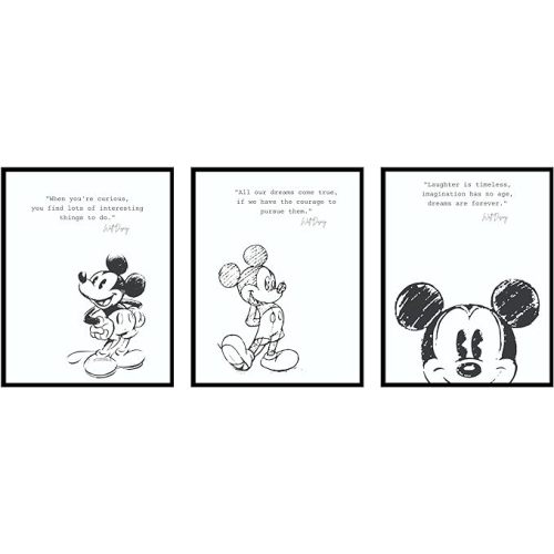 BigWig Prints Princess Wall Art, Nursery Decor, Princess Room Decor Nursery Artwork, Vintage Bambi Cinderella Little Mermaid Dumbo Pinocchio Snow White Peter Pan Beauty Beast - Unframed Set Of 12 (8x10")