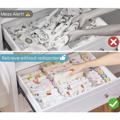 Vtopmart 12 Pack Drawer Dividers for Clothes, 4" High 10.2"-16.5" Adjustable Expandable Dresser Drawer Organizer, Clear Plastic Separators for Dresser, Baby Clothing, Underwear, Cosmetic, Toiletries