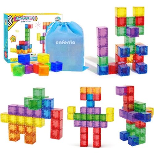 1.4 inch Large Magnetic Blocks for Kids, 30pcs Magnet Building Blocks, Preschool STEM Sensory Montessori Stacking Cubes Educational Building Toys for 3 4 5 6 7 8 Year Old Boys Girls