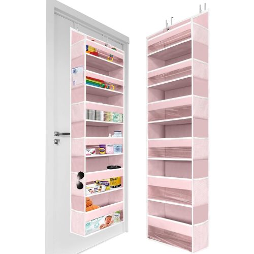 HOMELUX THEORY 1 PC Heavy Duty Over the Door Organizer 55x14x6.7, 6 Large Front & 12 Side Pockets, Hanging Storage Closet Door Organizer for Bedroom, Bathroom and Baby Nursery Storage (Baby Pink)