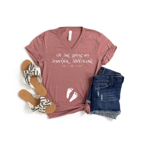 Lord of the Rings inspired Pregnancy Announcement Tshirt | We&#39;re Going on an Adventure with Baby Footprints for the tiniest of &quot;Hobbitses&quot;
