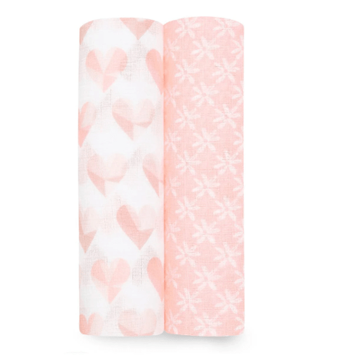 Piece Of My Heart Print Muslin Swaddle 2pk | aden + anais