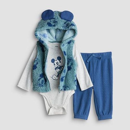 Baby Boy Disney's / Jumping Beans® Mickey Mouse Hooded Vest, Bodysuit & Pants 3-Piece Set