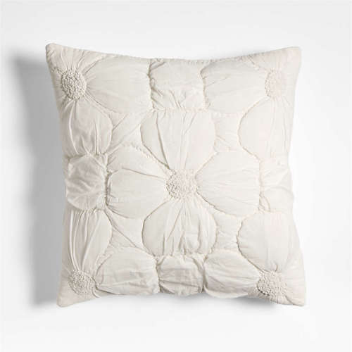 Flora Voile Textured Organic Cotton 20"x20" Pampas Ivory Throw Pillow with Feather Insert