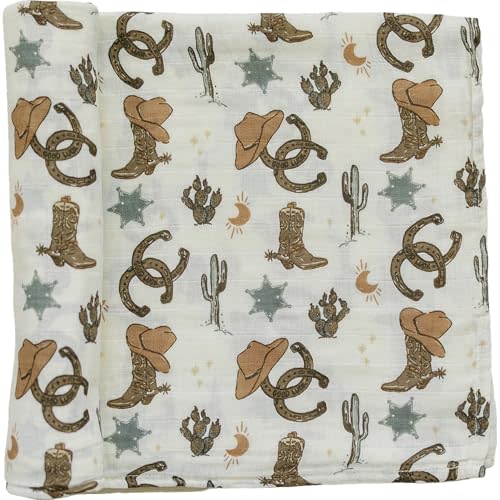 Mebie Baby Outlaw Cowboy Muslin Swaddle, Modern and Neutral Blanket for Baby Girl or Boy, 0-3 Month, Comfy Wrap
