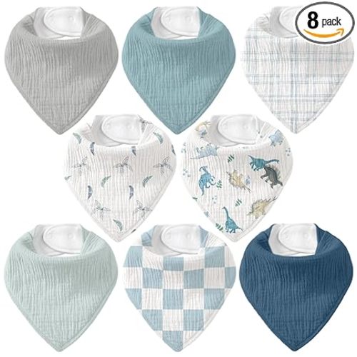 Muslin Baby Bibs 8 Pack, Baby Bandana Drool Bib for Drooling and Teething, Cotton Soft Absorbent for Girls Boys BC