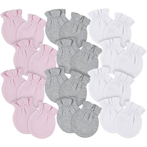 Gerber baby-girls 8-pack and 12-pack No Scratch Mittens - 0-3 Months (12-pack) - Pink/Gray/White