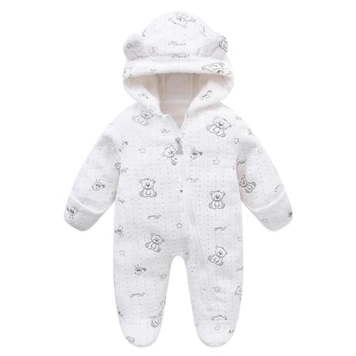 Fairy Baby Newborn Baby Bear Onesie Thin Fleece Footie Romper Snowsuit Hooded Jumpsuit Bodysuit Winter Outwear Boy Girl 0-12M
