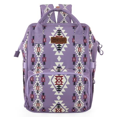 Montana West Wrangler Diaper Bag Backpack Aztec Travel Backpack Purses Western Multi-Function Baby Bags for Mom with Waterproof Insulated Pockets