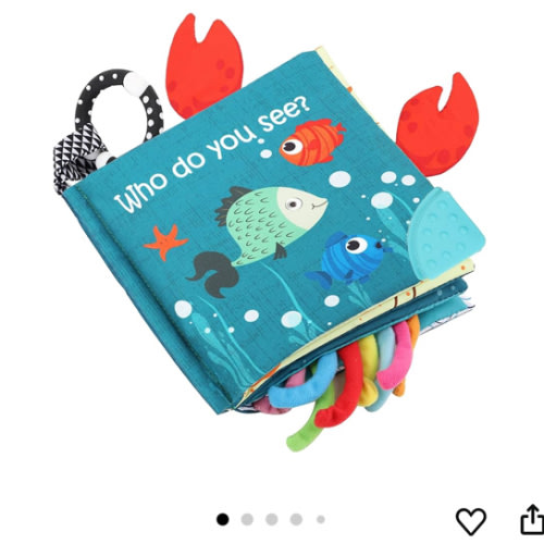 Fish Baby Books Toys, Touch Feel Cloth Crinkle Books for Babies,Baby Infant Toys 0-6, 6-12, 12-18 Months,Early Learning Education Toys,Shower Baby Gifts for Boys Girls,Teething,Mirror,Shark Ocean Book