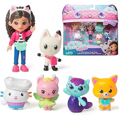 Gabby's Dollhouse DreamWorks The Movie, Cat-Venture Crew Pack, 11-Piece Toy Figure Set with Accessories, Kids Toys for Girls & Boys Ages 3 and Up