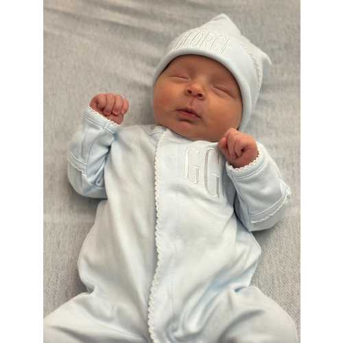 Monogrammed Baby Footie - Picot Trim - Baby Boy Outfit Coming Home