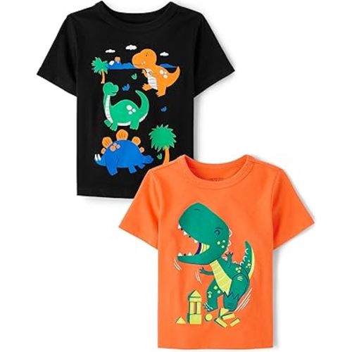 The Children's Place Unisex-Baby and Toddler Dinos,Animals,Cars Short Sleeve Graphic T-Shirts,2 Pack