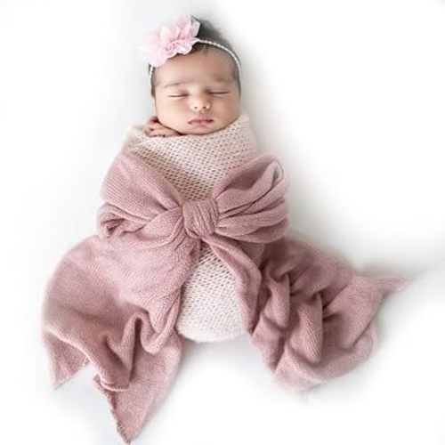 Newborn Photo Prop Mohair Knit Bow Wrap Baby Photography Prop Soft Stretch Mohair Swaddle Alternative