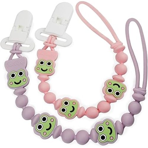 Pacifier Clips 2 Pack, Silicone Baby Pacifier Clips with One Piece Design, Frog Character, BPA Free - CPSIA Certified, Soft Flexible Paci Clip Holder