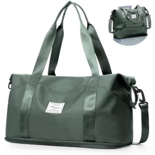 Travel Duffel Bag,Sports Tote Gym For Spirit Airlines Personal Item Bag 18x14x8 Foldable,Carry on Shoulder Expandable Weekender Overnight for Women,Green