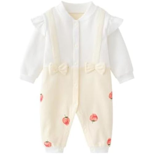 Baby Girl Long Sleeve Cotton Bowknot Romper 0-18M