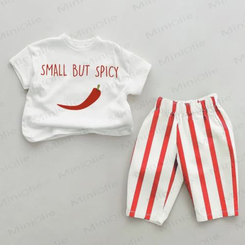SMALL BUT SPICY Baby Red Vertical Striped 2-piece Set
