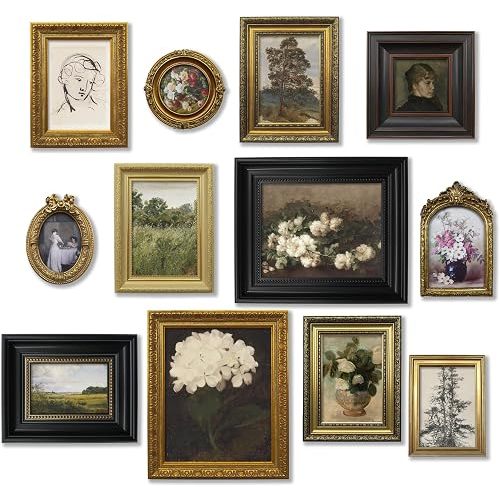 TwoDays 12 Pcs Vintage Picture Frame Set for Gallery Wall — Antique Gold & Brass, Sizes 8x10, 5x7, 4x6 | Wall & Tabletop | Shatterproof Acrylic | Home Decor