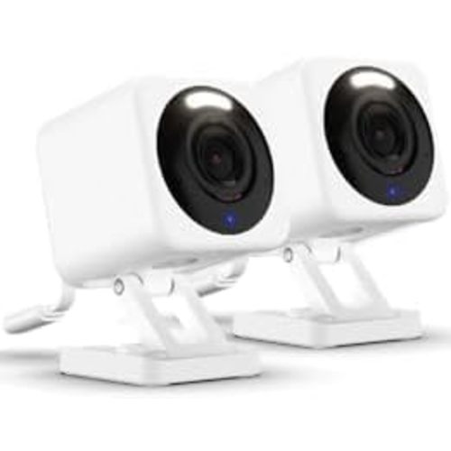 WYZE Cam v4, 2.5K HD WiFi Smart Home Security Camera, Indoor/Outdoor, Pet/Baby Monitor, Motion Activated Spotlight/Siren, Color Night Vision, 2-Way Audio, Works with Alexa & Google, White, 2 Pack