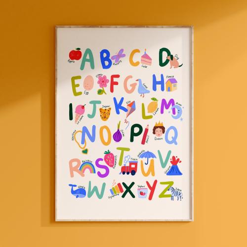 (8x12) Colorful Alphabet Poster: Educational Nursery & Playroom Wall Art